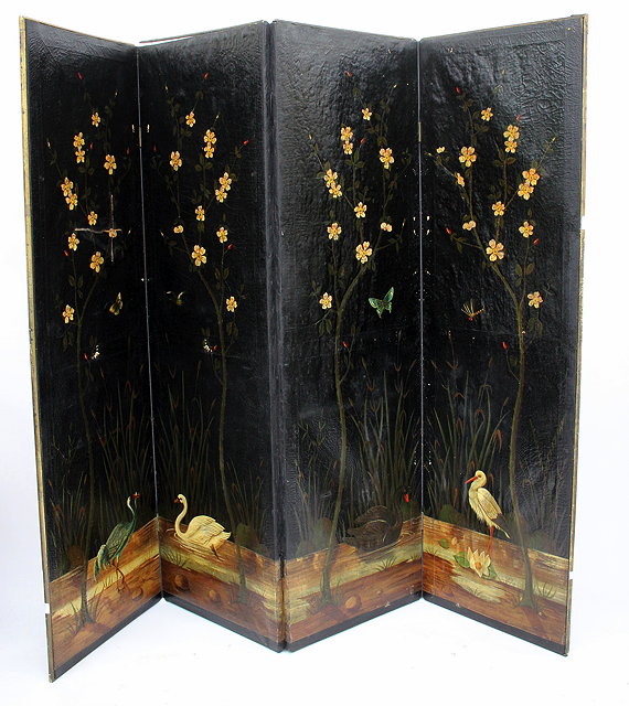 Appraisal: A TH CENTURY FOUR FOLD SCREEN the panels painted with