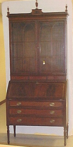 Appraisal: th C Sheraton style secretary desk mahogany and mahogany veneer