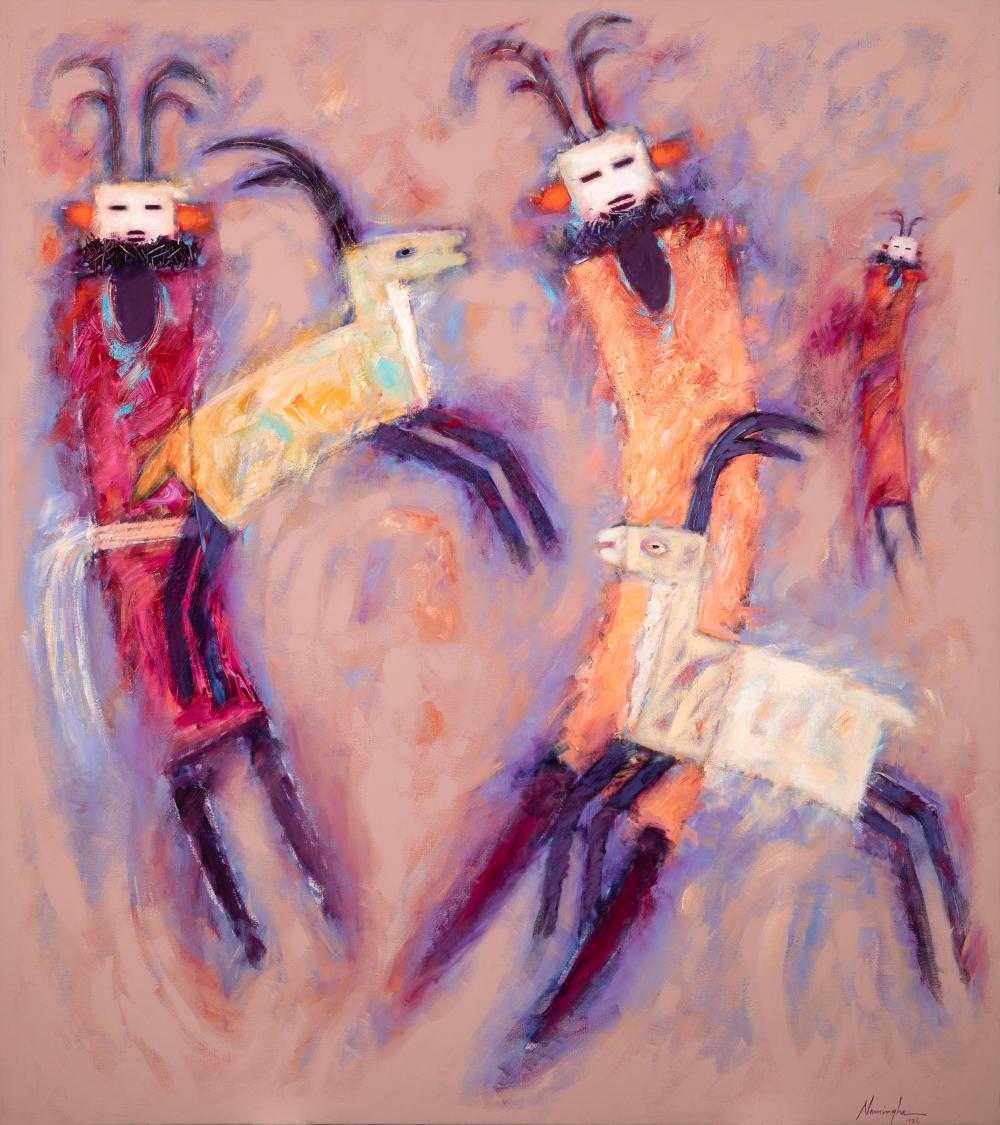 Appraisal: Dan Namingha Hopi-Tewa b Antelope Spirits acrylic on canvas signed