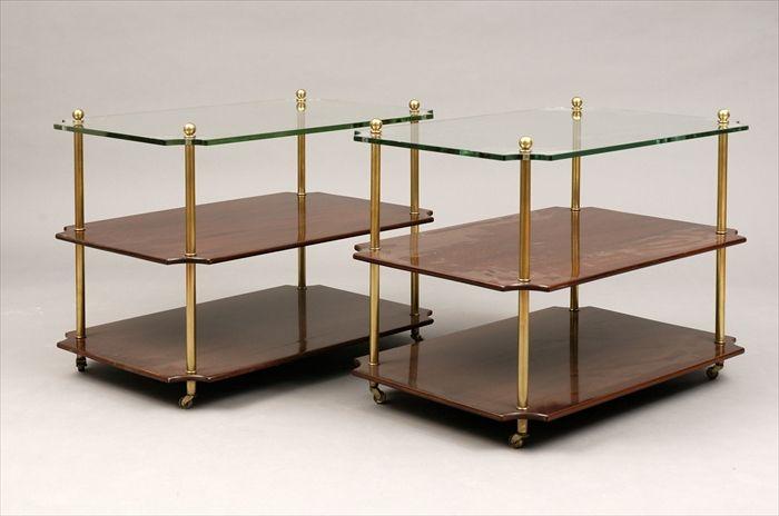 Appraisal: Pair of Contemporary Mahogany Brass and Glass End Tables x