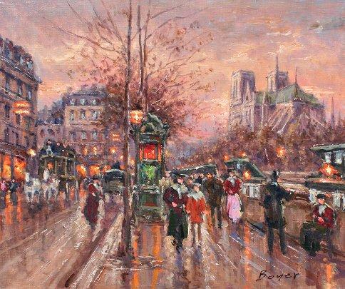 Appraisal: BOYER Andre French - Parisian Street Scene OIL Canvas ''