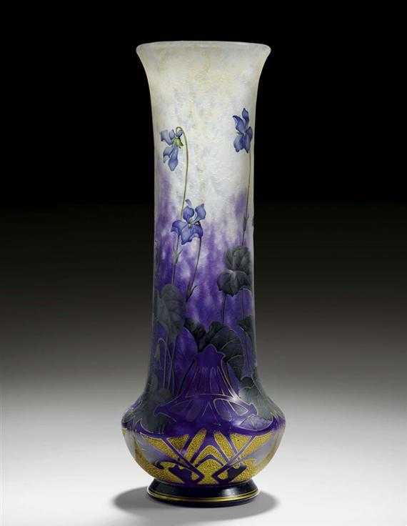 Appraisal: DAUM VASE circa Acid-etched enamelled glass Signed under base Daum