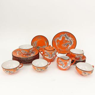 Appraisal: Seventeen Piece Vintage Japanese Orange Dragonware Moriage Partial Dessert Set