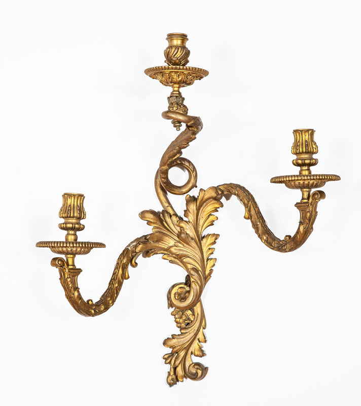 Appraisal: PAIR OF LOUIS XV STYLE GILT-BRONZE THREE-LIGHT SCONCES x x