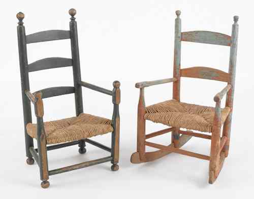 Appraisal: Two painted child's armchairs th c with rush seats h