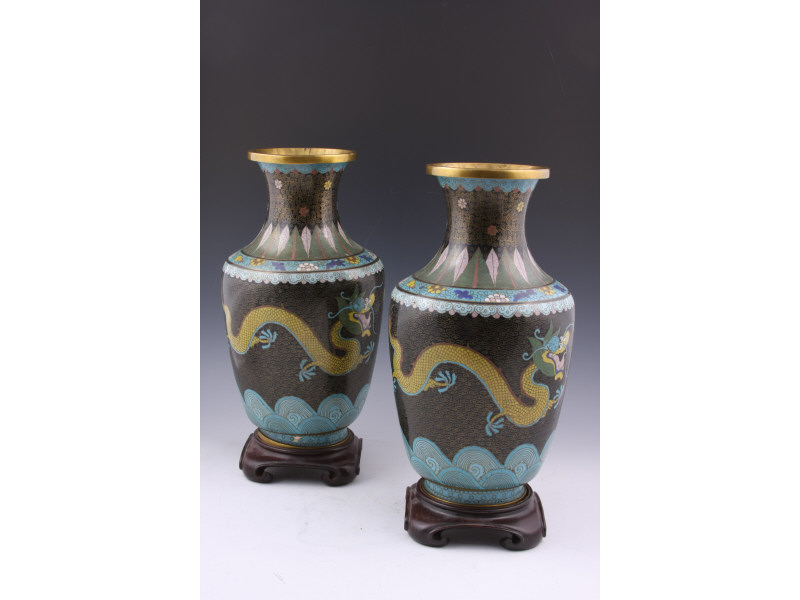 Appraisal: Matching Pair of Vintage Cloisonne Vases decorated with two fanciful