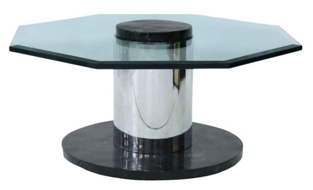 Appraisal: Postmodern coffee table c s octagonal beveled glass top chromed