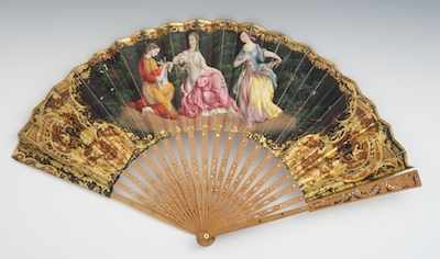 Appraisal: A Victorian Painted Fan Painted lithograph on paper with applied