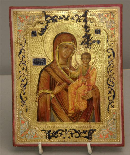 Appraisal: Painted Greek Icon madonna and child highlighted in gilt h