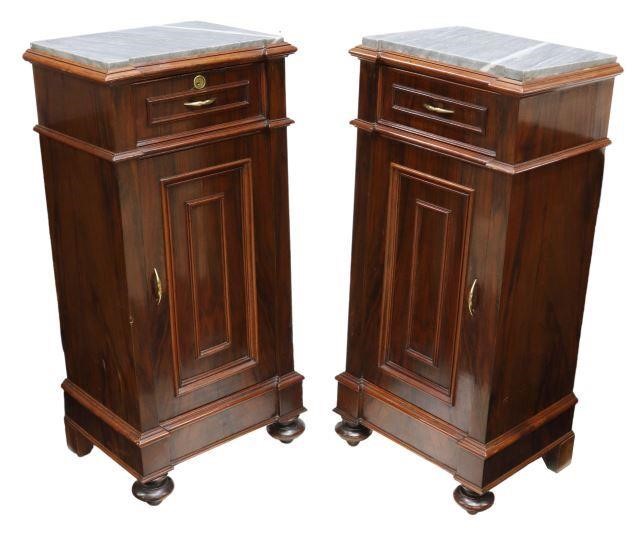 Appraisal: pair Italian marble-top mahogany bedside cabinets th c having inset