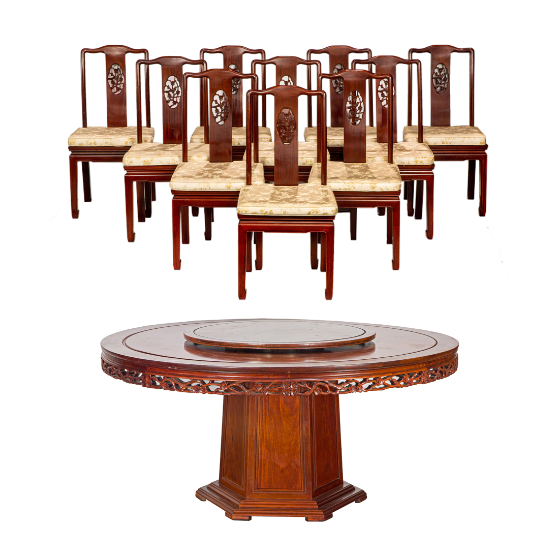 Appraisal: CHINESE HARDWOOD DINING SUITE Chinese hardwood dining suite comprising a