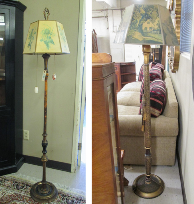 Appraisal: TWO VINTAGE FLOOR LAMPS American c s both having turned