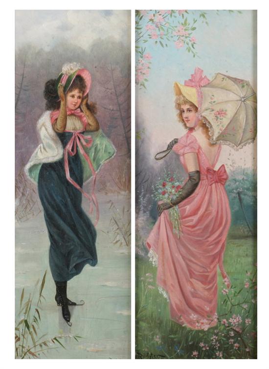 Appraisal: HELENE RICHTER Austrian - SKATING and LADY WITH PARASOL TWO