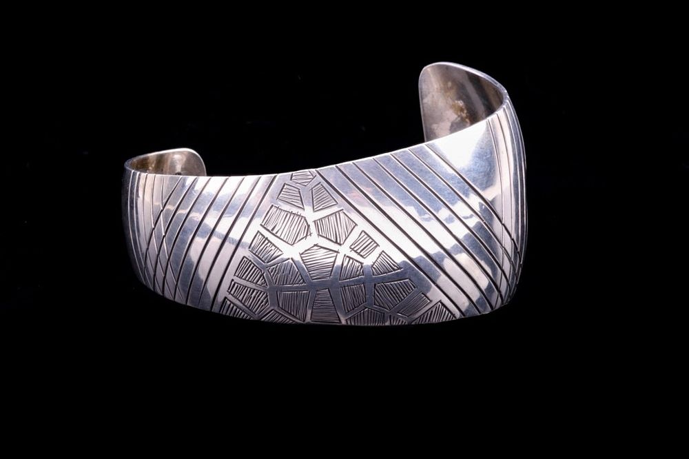 Appraisal: Navajo Sterling Silver Engraved Textured Bracelet For your consideration is