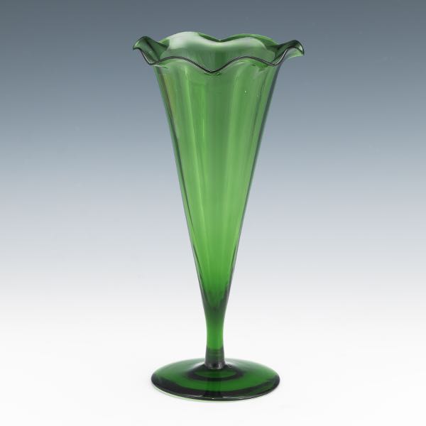 Appraisal: UNION GLASS COMPANY LILAC VASE x Mossy green optic-molded vase