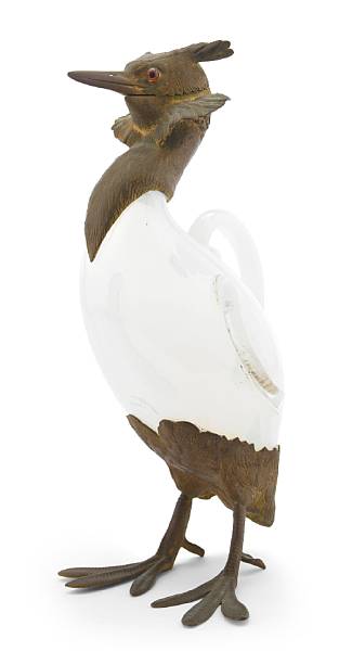 Appraisal: An opaline glass and gilt bronze bird form decanter early