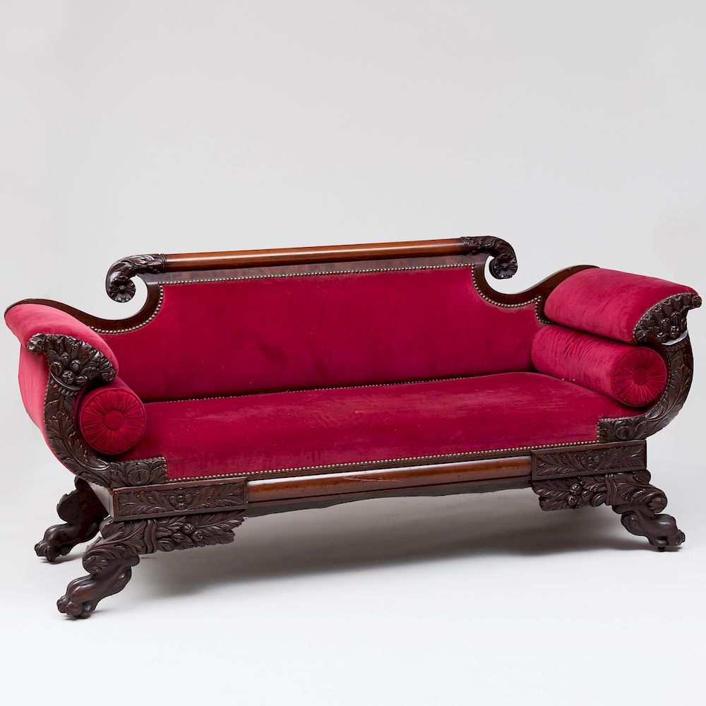 Appraisal: Classical Carved Mahogany Settee New York x ft x in