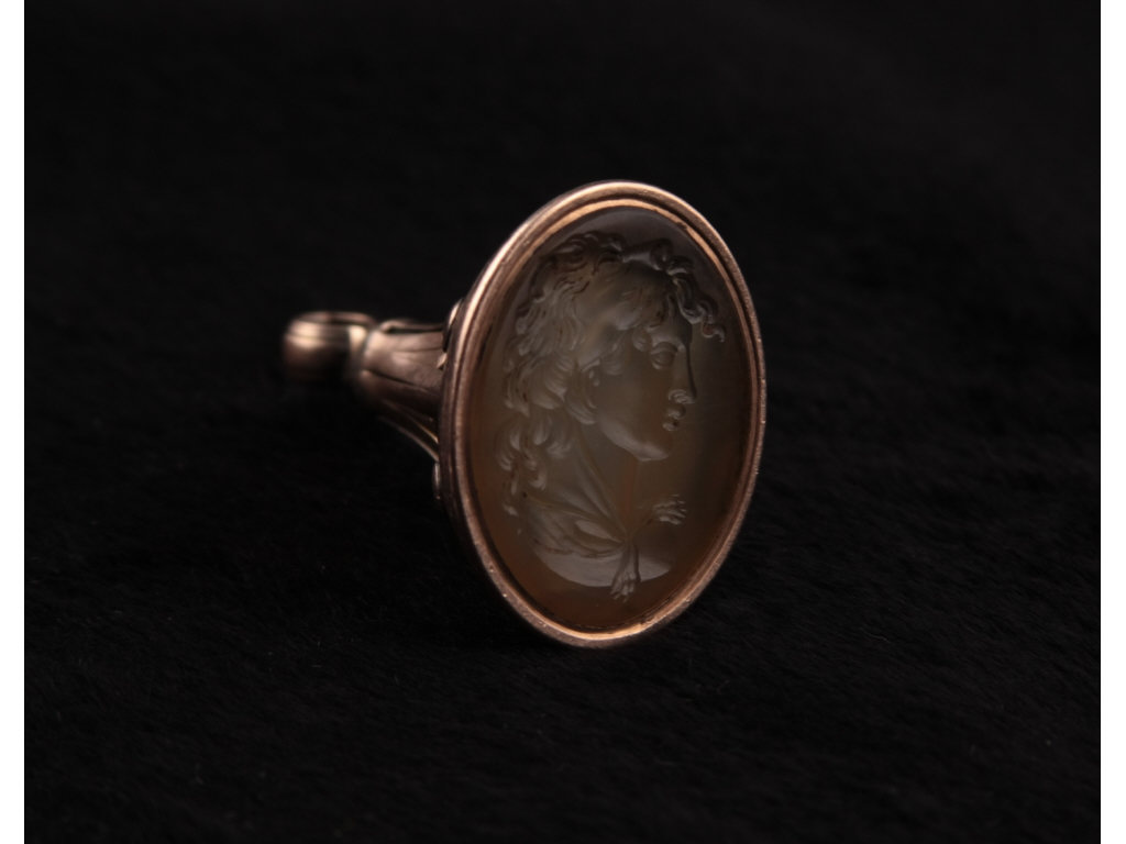 Appraisal: Antique K Watch Fob with Onyx Wax Seal onyx intaglio