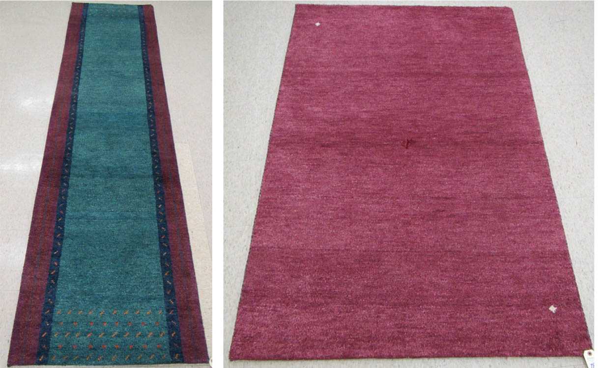 Appraisal: TWO CONTEMPORARY HAND KNOTTED ORIENTAL AREA RUGS Indo-Gabbehs ' x