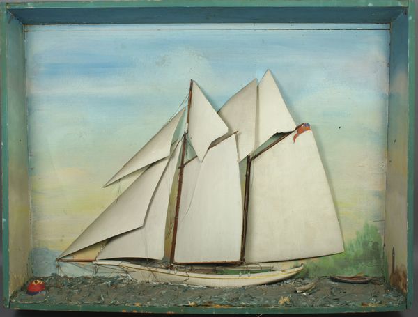 Appraisal: th Century antique ships diorama handpainted carved wood x x