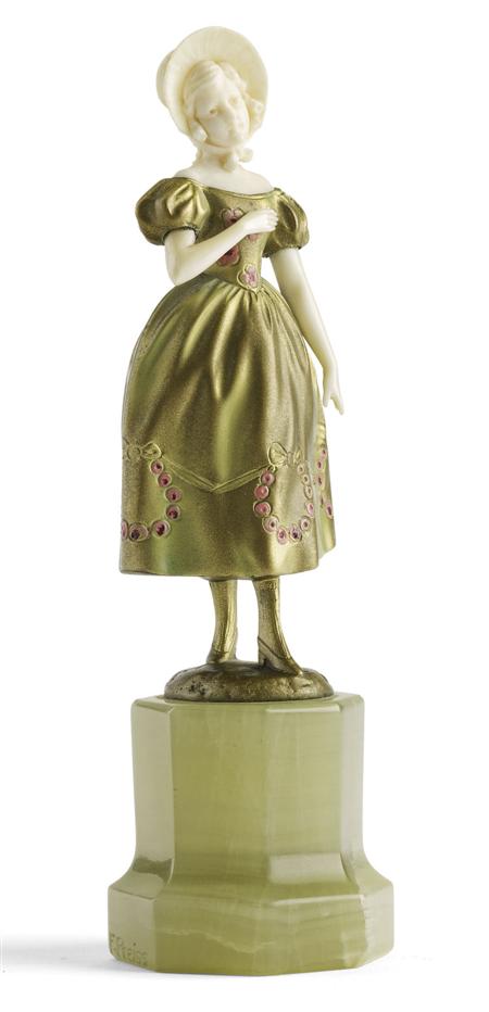 Appraisal: FERDINAND PREISS VICTORIAN LADY Bronze and ivory raised on a