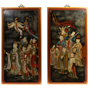 Appraisal: A Pair of Chinese Lacquer Panels TH CENTURY depicting a