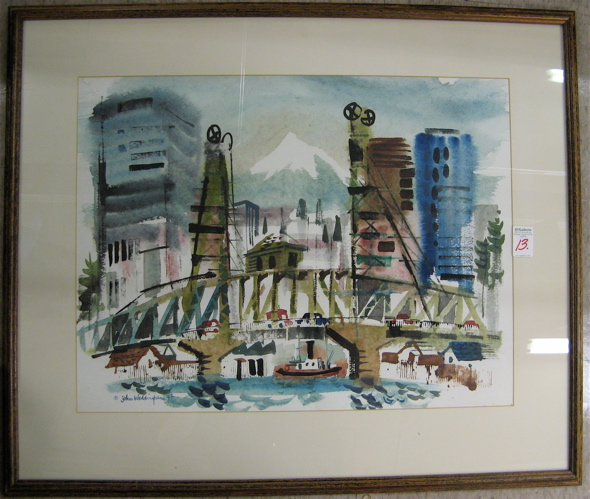 Appraisal: JOHN WADDINGHAM WATERCOLOR ON PAPER Oregon - titled Cityrama Portland's