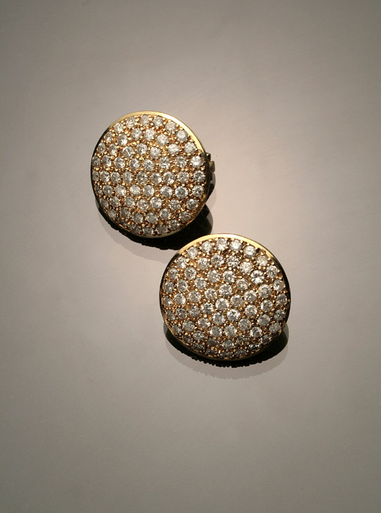 Appraisal: Pair of -Karat Yellow-Gold and Diamond Button Ear Clips Each