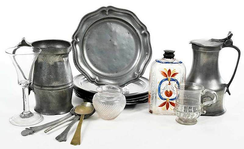 Appraisal: Pieces Assorted Glassware and Pewter Flatware th century and later