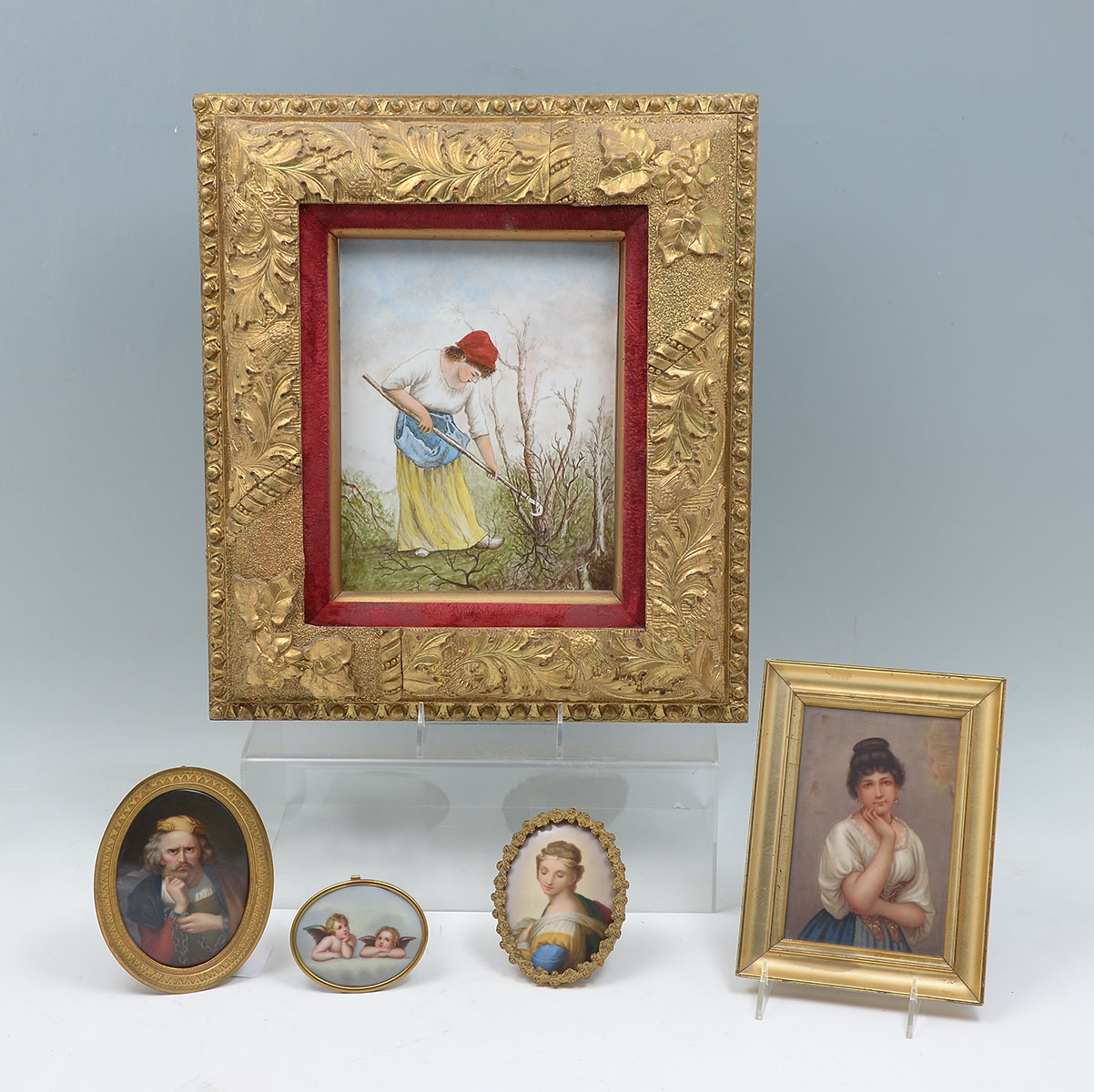 Appraisal: MINIATURE PAINTINGS ON PORCELAIN In Gedanken ''A Gypsy Girl in