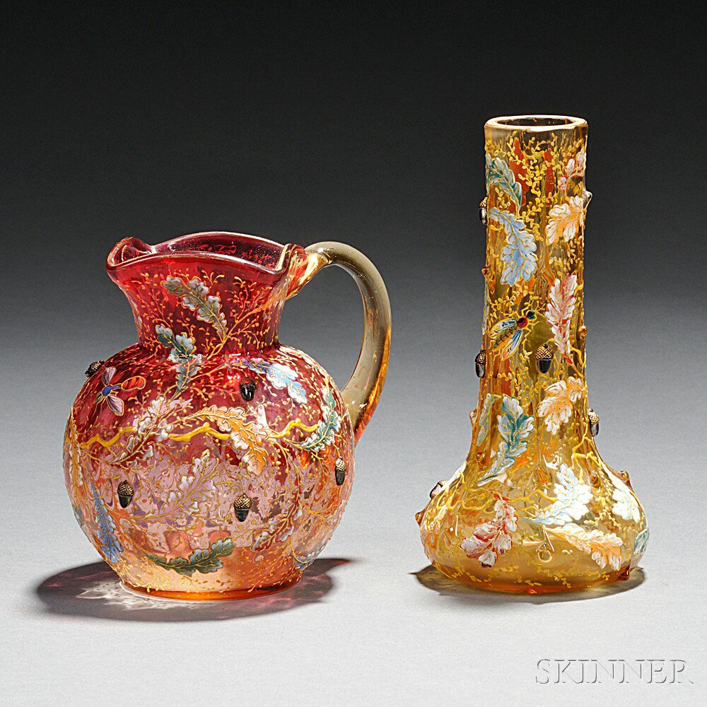 Appraisal: Two Moser Gilded and Enameled Glass Vessels Bohemia late th