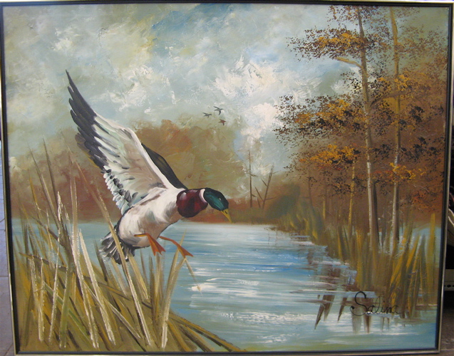 Appraisal: SALINA SIGNED LARGE OIL ON CANVAS America th century Mallard