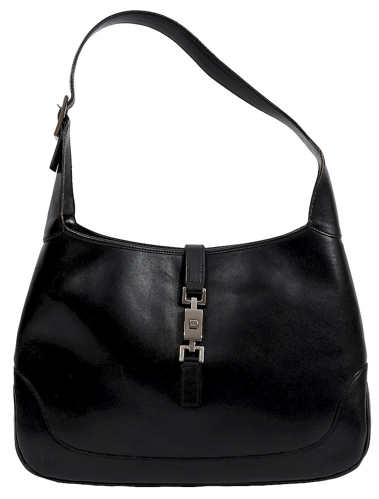 Appraisal: Gucci Black Leather Classic Shoulder Bag Gucci Black Leather Shoulder