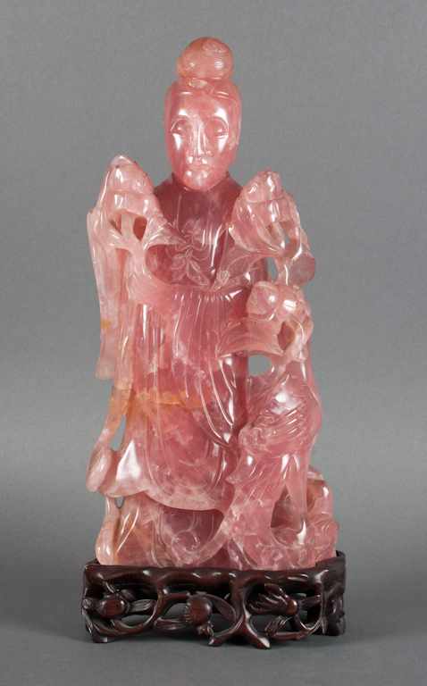 Appraisal: Chinese carved pink quartz figure of Quan-Yin late th century