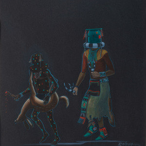 Appraisal: Raymond Naha Hopi - untitled Fire God and Hakto gouache