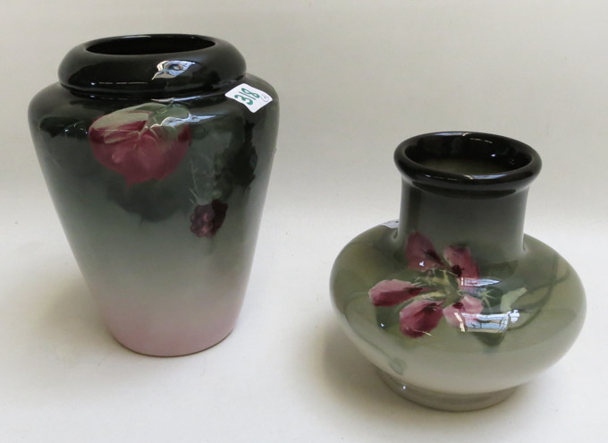 Appraisal: TWO WELLER EOCEAN ART POTTERY VASES the first a rose