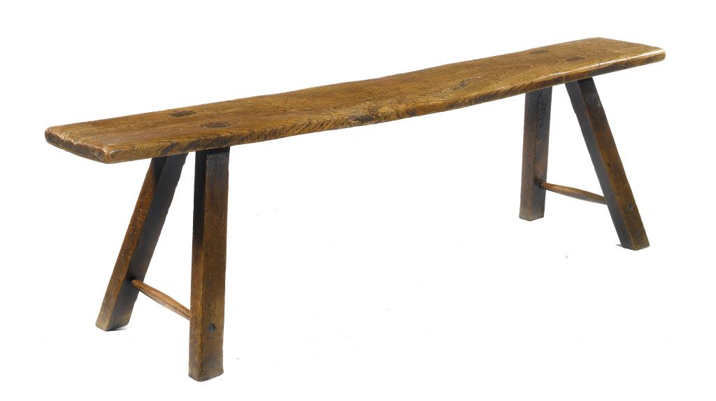 Appraisal: A GEORGE III ELM BENCH on splayed legs of rectangular