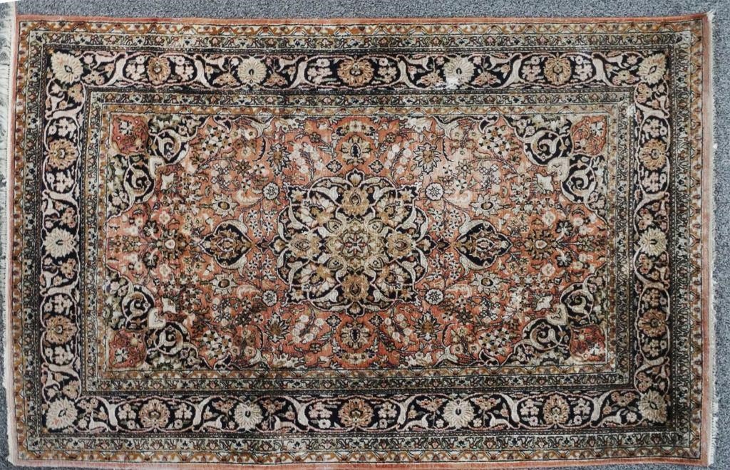 Appraisal: Very finely hand-knotted antique Persian silk Kashan rug measures x