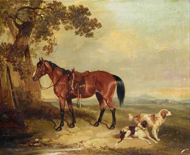 Appraisal: English School circa PONY AND GUN DOGSoil on canvas cm