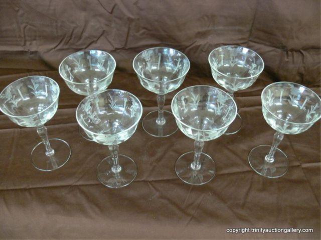 Appraisal: Circa 's or 's Acid Etched Glass Wine Stems with