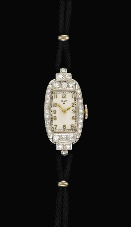 Appraisal: Lady's platinum and diamond cased Elgin wristwatch art deco Oblong