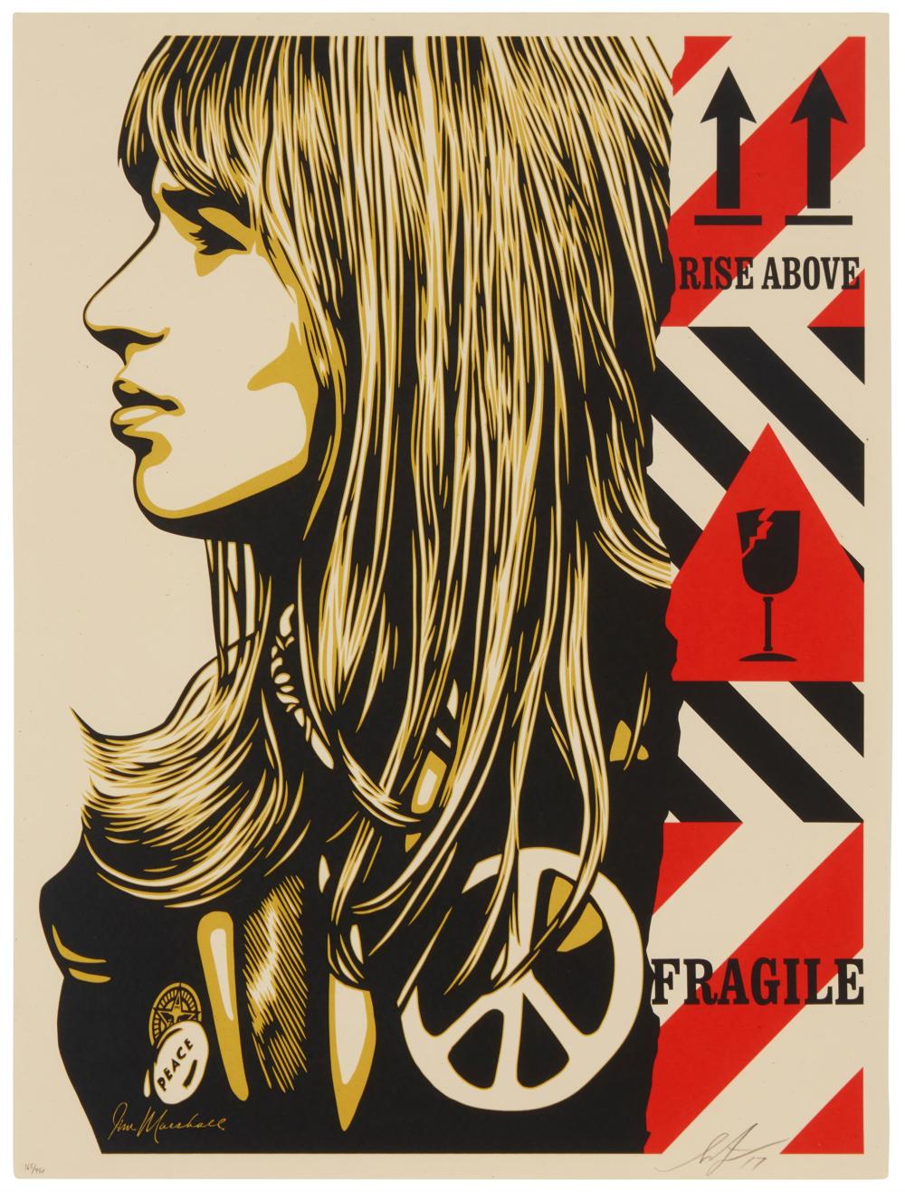 Appraisal: SHEPARD FAIREY B FRAGILE PEACE SCREENPRINT IN COLORS ON CREAM