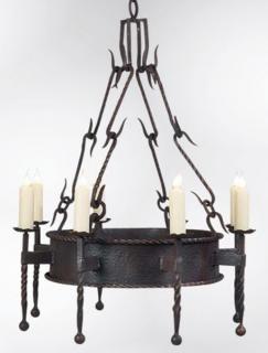 Appraisal: Wrought iron Gothic Revival style chandelier Wrought iron Gothic Revival