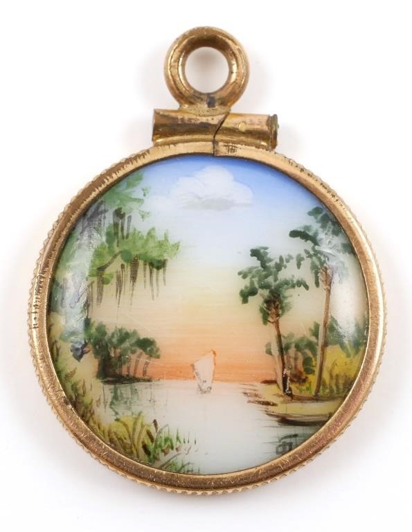 Appraisal: Florida scene painted on porcelain -- called a cameona --