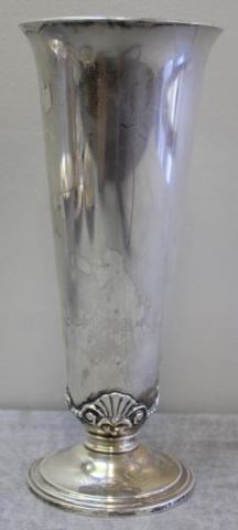 Appraisal: STERLING Tiffany Co Pedestal Base Trumpet VaseBeautiful applied shell and