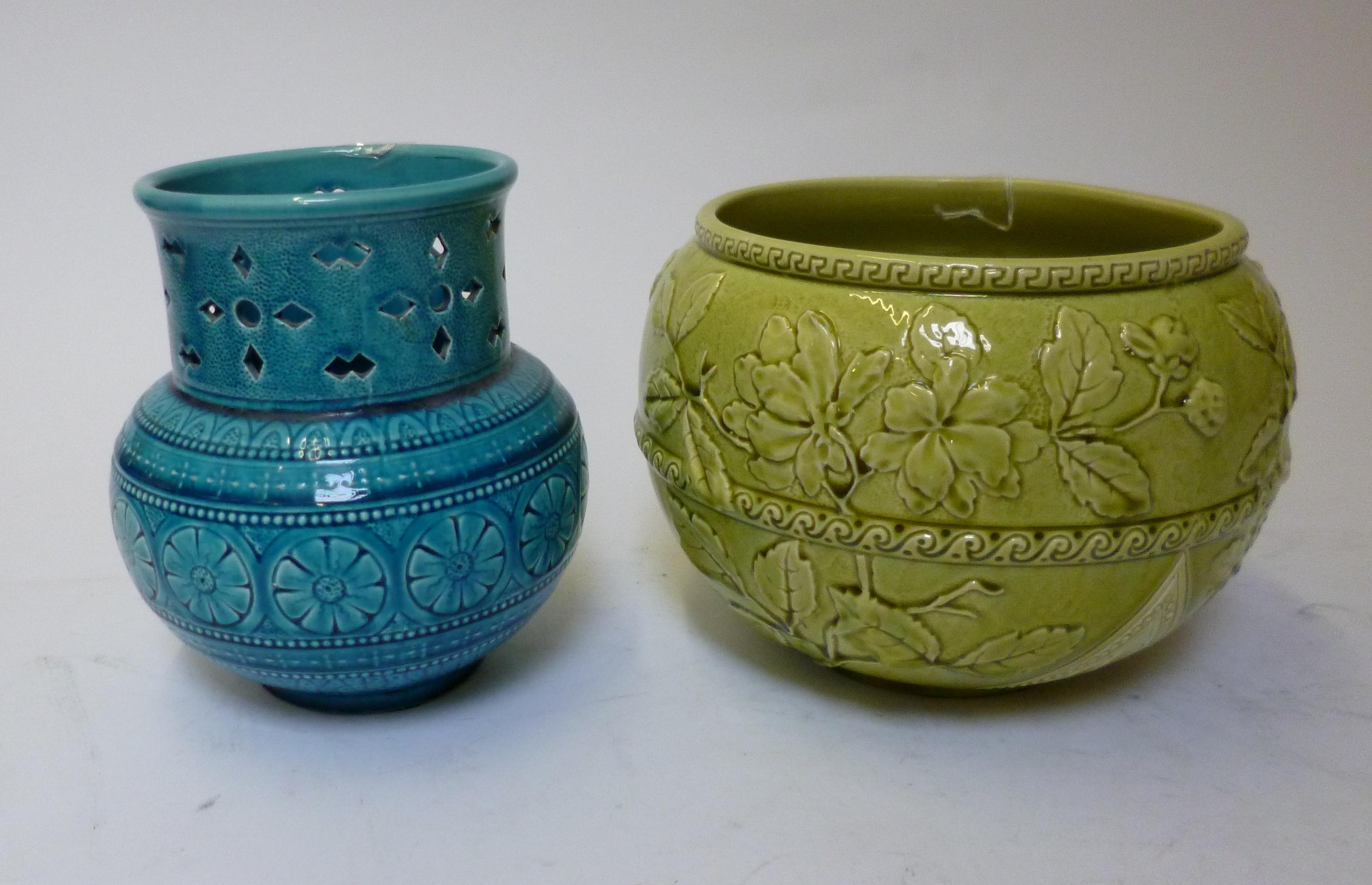 Appraisal: TWO BURMANTOFT'S FAIENCE SMALL JARDINIERES late th century one of