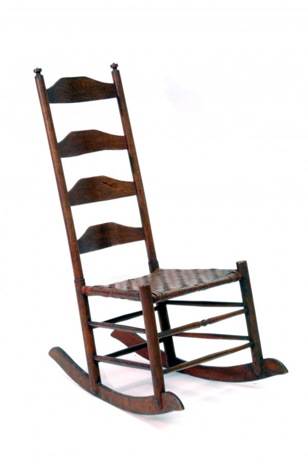 Appraisal: Ladderback rocker Rush seat th century MEASUREMENTS Seat x x