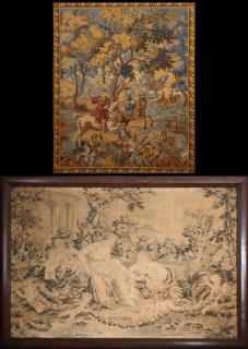 Appraisal: Two French Tapestries early th c one a huntin Two