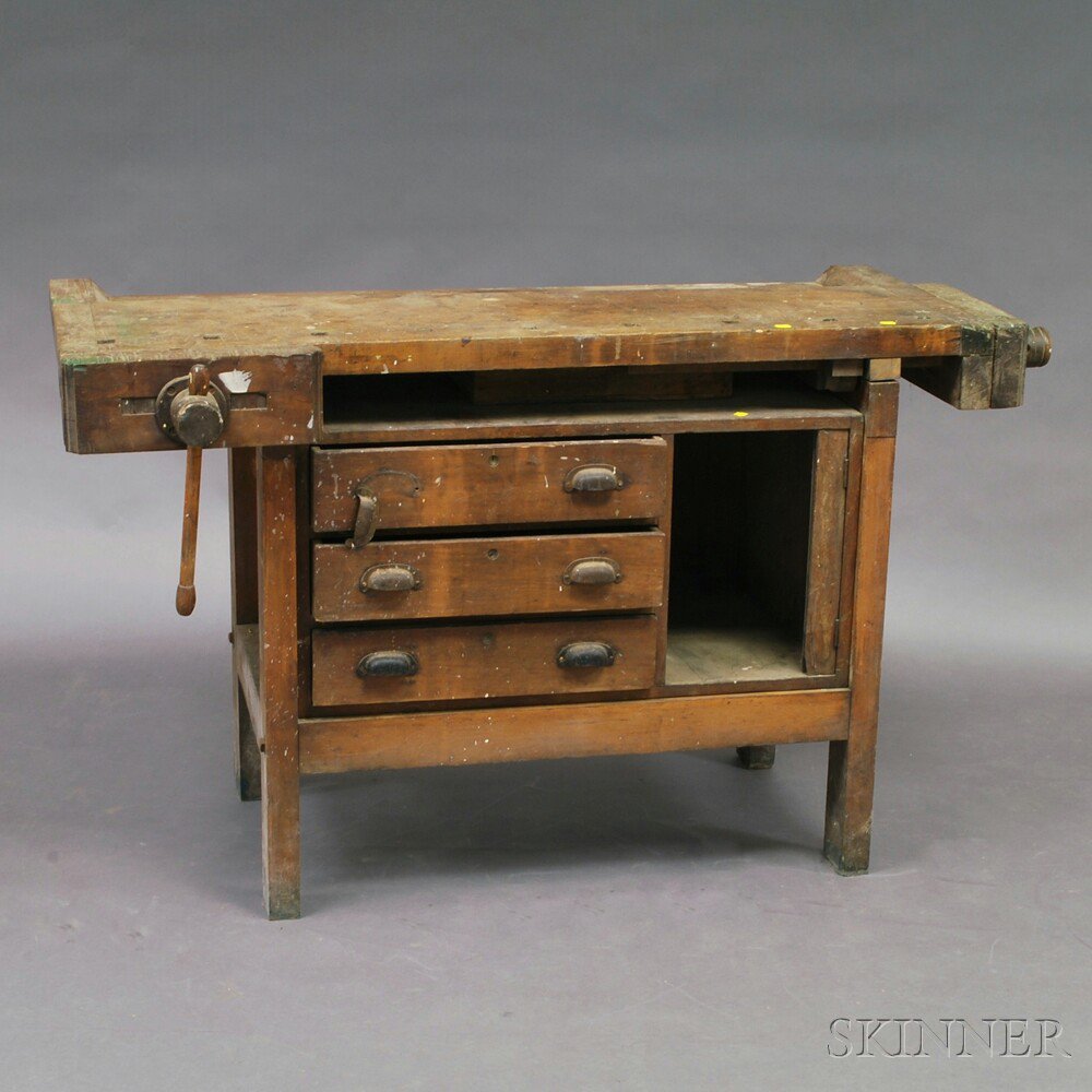 Appraisal: Maple Three-drawer Workbench damage ht wd dp in Estimate -