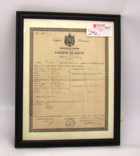 Appraisal: Large format matted and framed document referring to the ship